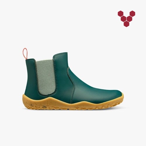 Vivobarefoot Fulham Rubber II Little Forest Folk Kids Chelsea Boots Green UK CSIZ